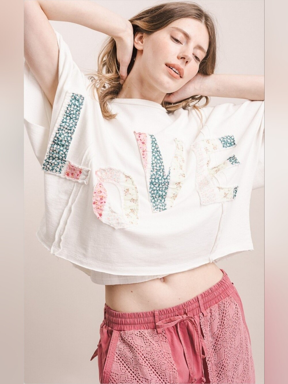 $1626 Blue Velvet Love Always Patchwork Boho Tee